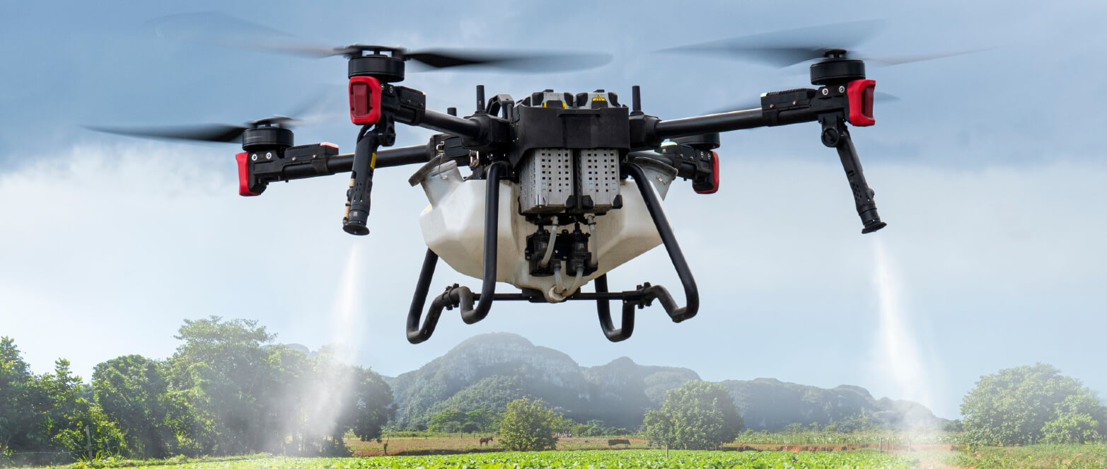 Advanced sustainable farming technology and agronomic data analytics in a modern field.